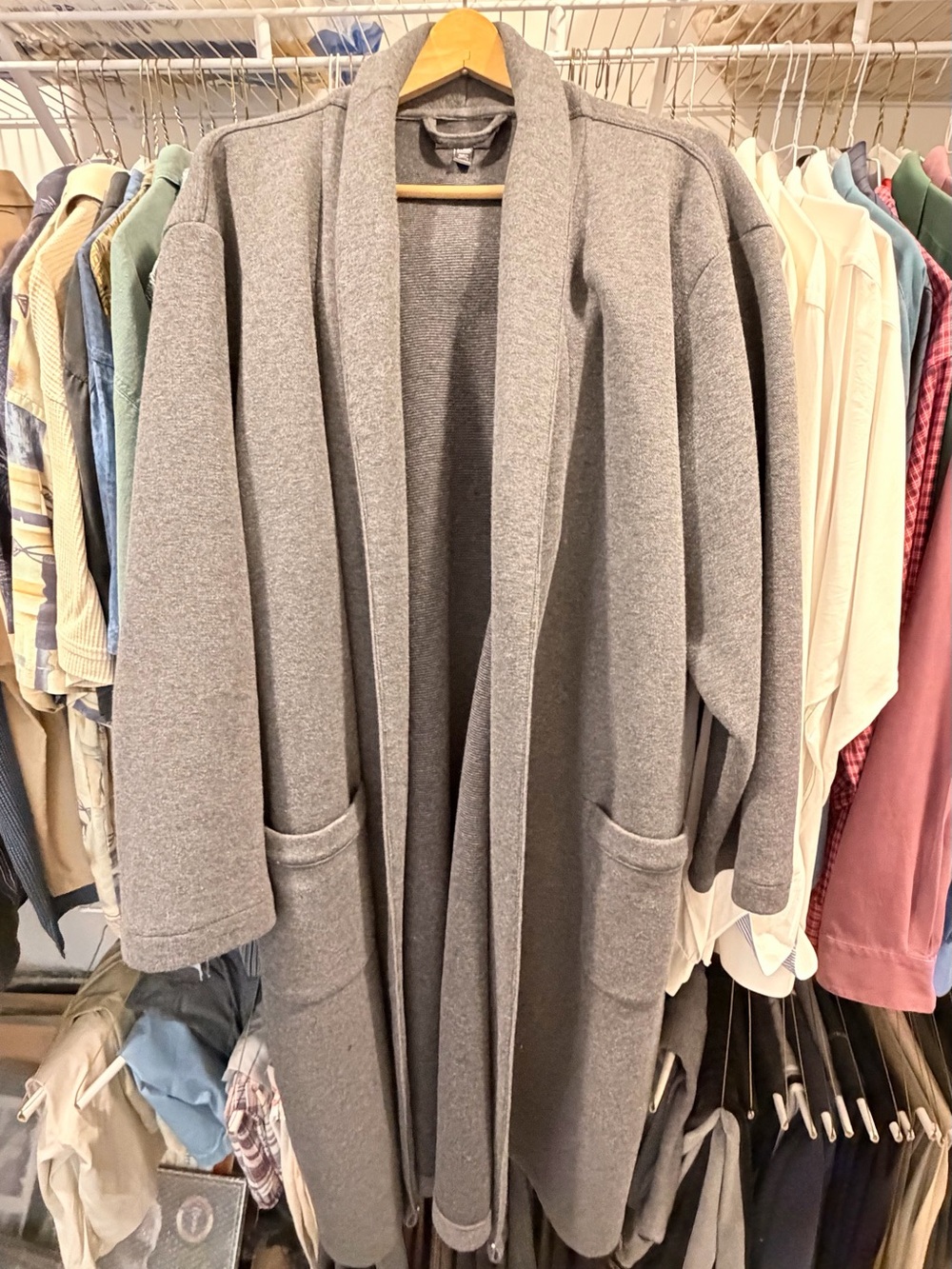 Nordstrom Gray Open-Front Shawl Collar Overcoat